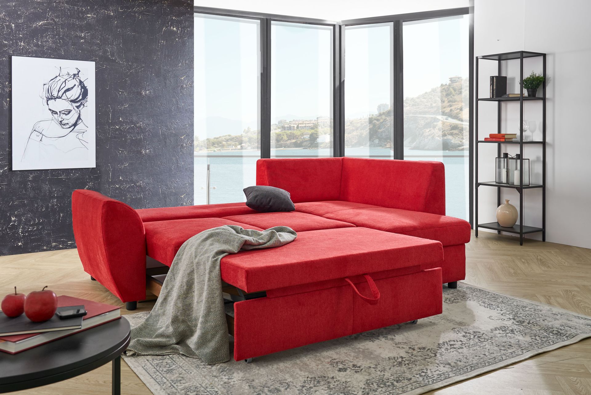 Sedac souprava MULTIFLEXX PLUS_ sestava 2112_BETT.E + 8302_BK_ podruka . 4_  rozmry sestavy zleva 231 x 162 cm_ plocha na span 120 x 205 cm_ lon prostor_ obr. 4